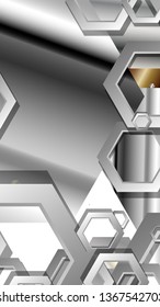 Abstract geometric background with hexagon metal color composition. Vector illustration