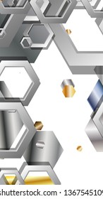Abstract geometric background with hexagon metal color composition. Vector illustration