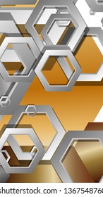 Abstract geometric background with hexagon metal color composition. Vector illustration