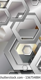 Abstract geometric background with hexagon metal color composition. Vector illustration