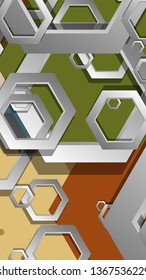 Abstract geometric background with hexagon, middle ages color composition. Vector illustration
