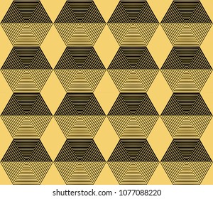 Abstract geometric background. Hexagonal mesh with embedded cells. Vector seamless illustration. Rhythmic repeating pattern. Modern style for geometric templates.