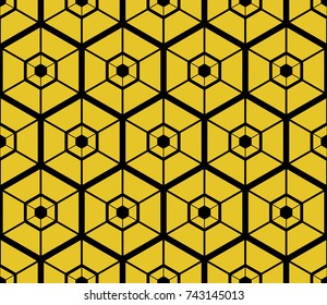 Abstract geometric background. Hexagonal mesh with embedded cells. Vector seamless illustration. Rhythmic repeating pattern. Modern style for geometric templates.Set