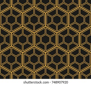 Abstract geometric background. Hexagonal mesh with embedded cells. Vector seamless illustration. Rhythmic repeating pattern. Modern style for geometric templates.Set