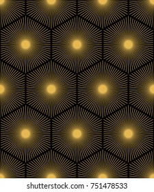 Abstract geometric background. Hexagonal mesh with embedded cells. Vector seamless illustration. Rhythmic repeating pattern. Modern style for geometric templates.Set