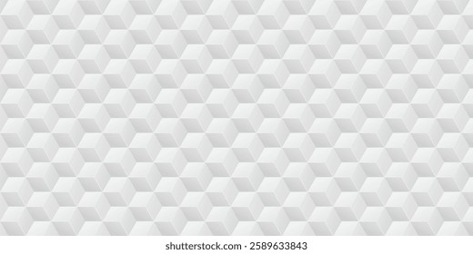 Abstract geometric background with hexagonal pattern. Geometric light gray 3d background featuring cube elements. Monochrome futuristic modern vector design for banner, website, flyer, and cover.