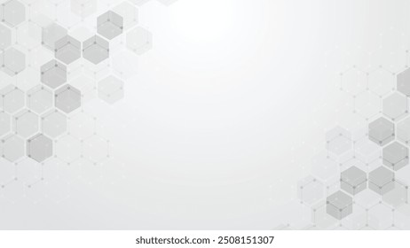Abstract geometric background. Hexagons design for medical, science, and digital technology. Molecular structure and molecule dna. Abstract technology or medical background with hexagons shape pattern