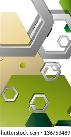 Abstract geometric background with hexagons, foliage color composition. Vector illustration