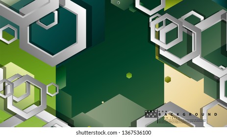 Abstract geometric background with hexagons, foliage color composition. Vector illustration