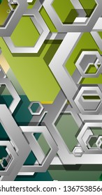 Abstract geometric background with hexagons, foliage color composition. Vector illustration