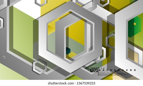 Abstract geometric background with hexagons, foliage color composition. Vector illustration