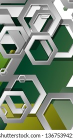 Abstract geometric background with hexagons, foliage color composition. Vector illustration