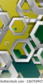 Abstract geometric background with hexagons, foliage color composition. Vector illustration
