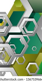 Abstract geometric background with hexagons, foliage color composition. Vector illustration
