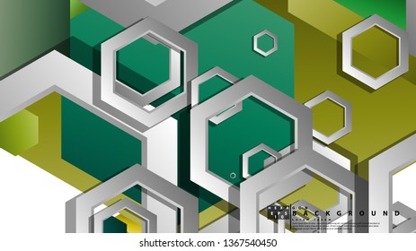 Abstract geometric background with hexagons, foliage color composition. Vector illustration