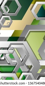 Abstract geometric background with hexagons, foliage color composition. Vector illustration