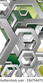 Abstract geometric background with hexagons, foliage color composition. Vector illustration