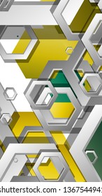 Abstract geometric background with hexagons, foliage color composition. Vector illustration