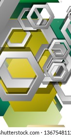 Abstract geometric background with hexagons, foliage color composition. Vector illustration