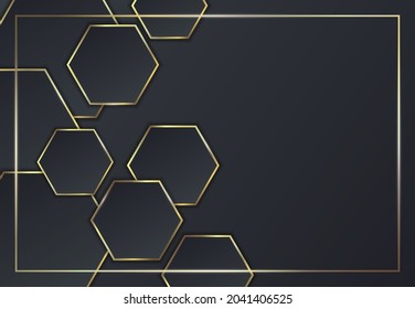 Abstract geometric background with hexagons in a gold frame.