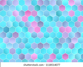 Abstract geometric background with hexagons. Gradients hexagons of pink, green and blue colors. Vector illustration