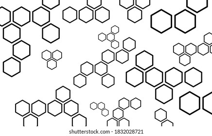 Abstract geometric background with hexagons. Medicine, science and technology concept. Background template for new innovative medical technology and research design. Isolated black silhouette. Vector