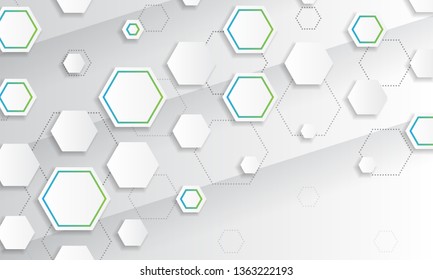 Abstract geometric background with hexagons. Polygonal shape light and shadow effect on the grey background