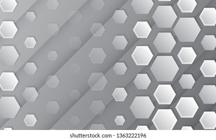 Abstract geometric background with hexagons. Polygonal shape light and shadow effect on the grey background