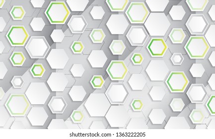Abstract geometric background with hexagons. Polygonal shape light and shadow effect on the grey background