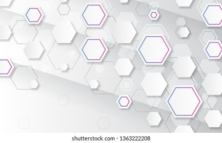 Abstract geometric background with hexagons. Polygonal shape light and shadow effect on the grey background