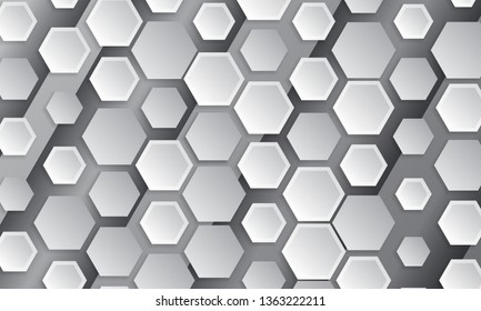 Abstract geometric background with hexagons. Polygonal shape light and shadow effect on the grey background