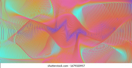 Fondo geométrico abstracto con ondas holográficas.