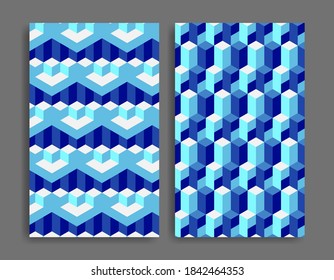 abstract geometric background, with ice blue isometric cubes. wallpaper tamplate. a set of pattern.