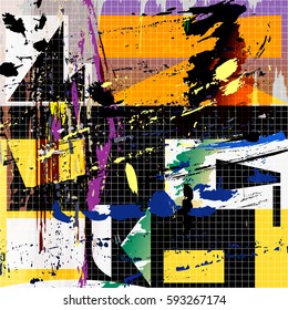 abstract geometric background, illustration with squares, strokes and splashes