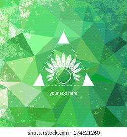 Abstract geometric background with indian feathers, boho