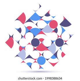 Abstract geometric background isolated over white, vector design element in retro style of 70s, modern complex composition with colorful geometrical shapes.