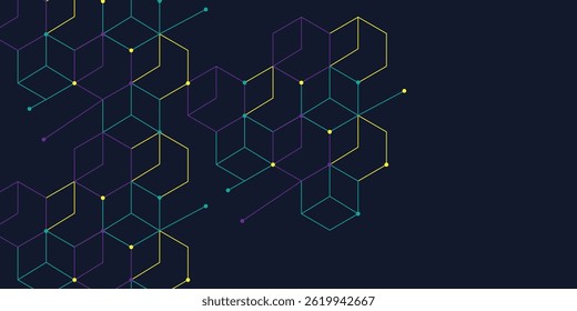 Abstract geometric background with isometric. Digital cube isometric on dark blue background