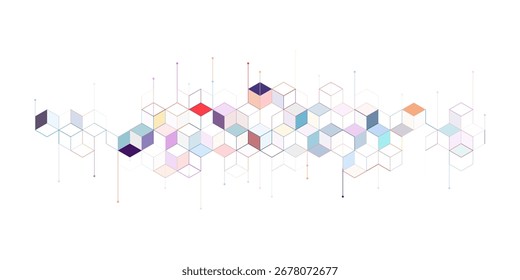 Fondo geométrico Abstractas con isométrico. Cubo digital isométrico sobre fondo azul.
