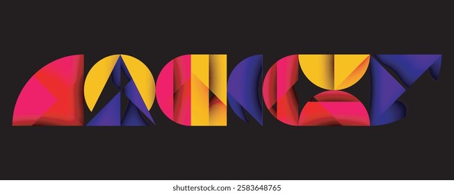 Abstract geometric background with layered gradient shapes forming dynamic patterns. Overlapping semi circles and triangles create depth and contrast