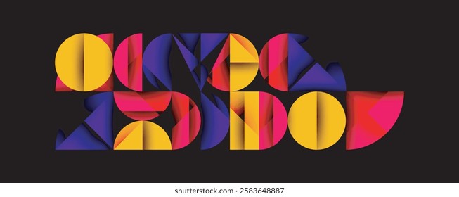 Abstract geometric background with layered gradient shapes forming dynamic patterns. Overlapping semi circles and triangles create depth and contrast