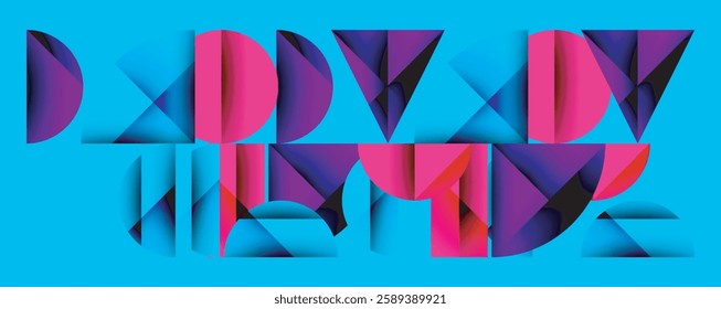 Abstract geometric background with layered gradient shapes forming dynamic patterns. Overlapping semi circles and triangles create depth and contrast