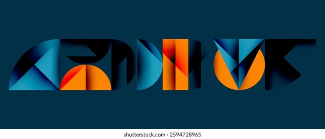 Abstract geometric background with layered gradient shapes forming dynamic patterns. Overlapping semi circles and triangles create depth and contrast