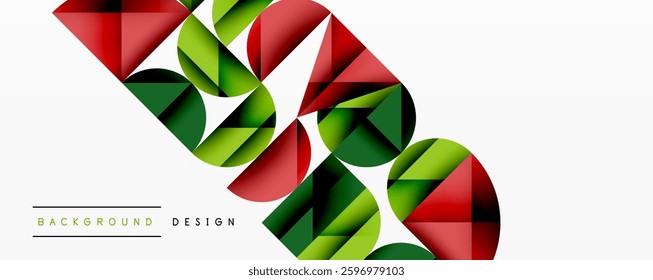 Abstract geometric background with layered gradient shapes forming dynamic patterns. Overlapping semi circles and triangles create depth and contrast
