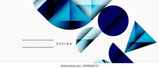 Abstract geometric background with layered gradient shapes forming dynamic patterns. Overlapping semi circles and triangles create depth and contrast