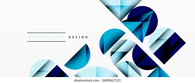 Abstract geometric background with layered gradient shapes forming dynamic patterns. Overlapping semi circles and triangles create depth and contrast