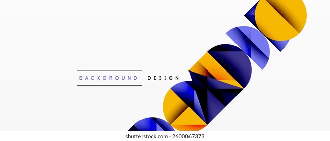 Abstract geometric background with layered gradient shapes forming dynamic patterns. Overlapping semi circles and triangles create depth and contrast