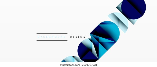 Abstract geometric background with layered gradient shapes forming dynamic patterns. Overlapping semi circles and triangles create depth and contrast