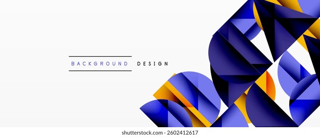 Abstract geometric background with layered gradient shapes forming dynamic patterns. Overlapping semi circles and triangles create depth and contrast