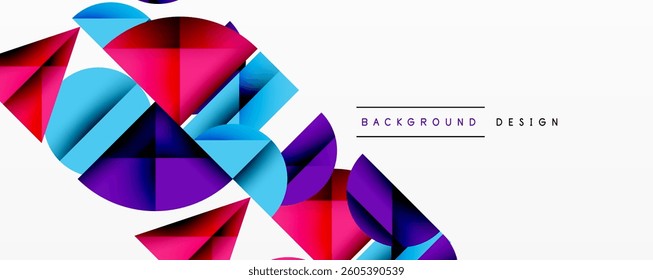 Abstract geometric background with layered gradient shapes forming dynamic patterns. Overlapping semi circles and triangles create depth and contrast