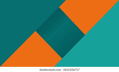 Abstract geometric background with layered squares in teal and orange with a gradient effect. A clean and modern design with a simple, sharp composition.